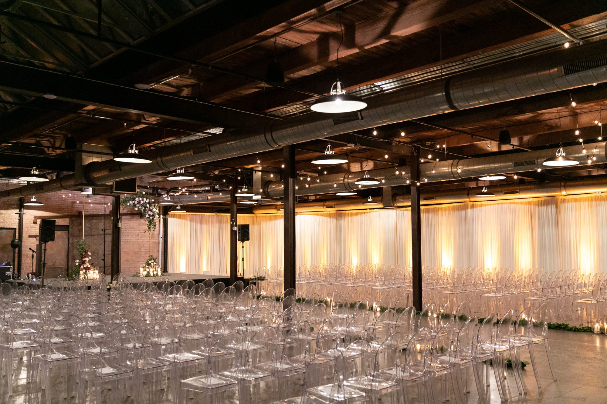 the couple was married in an industrial wedding venue