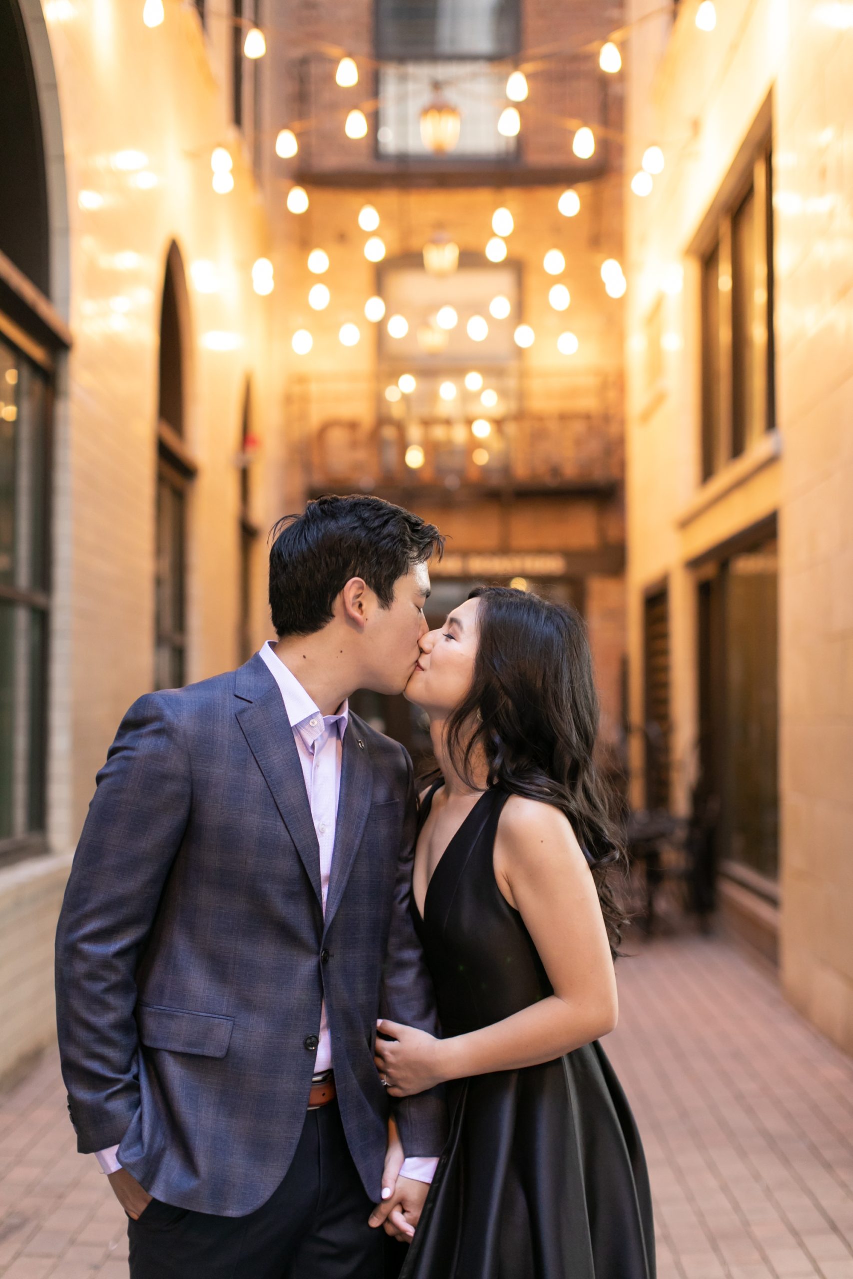 The couple kissed during the summer engagement photos in Chicago