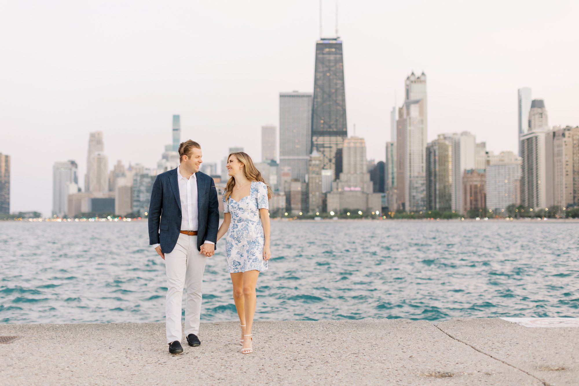 The couple smiled for their North Avenue Beach engagement photos