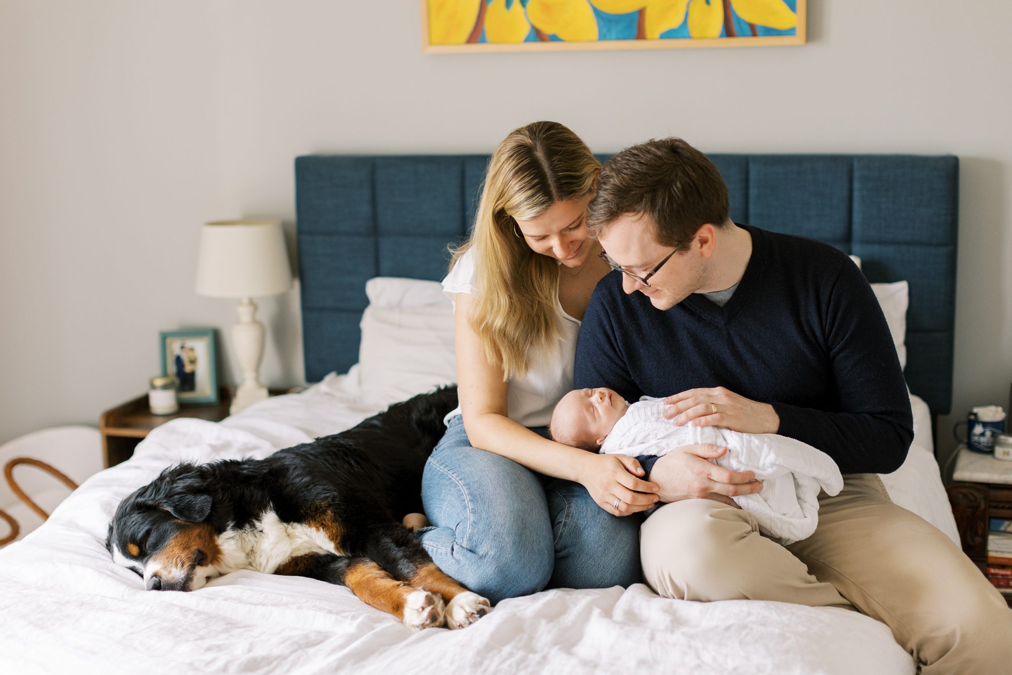 family and dog during their newborn photoshoot