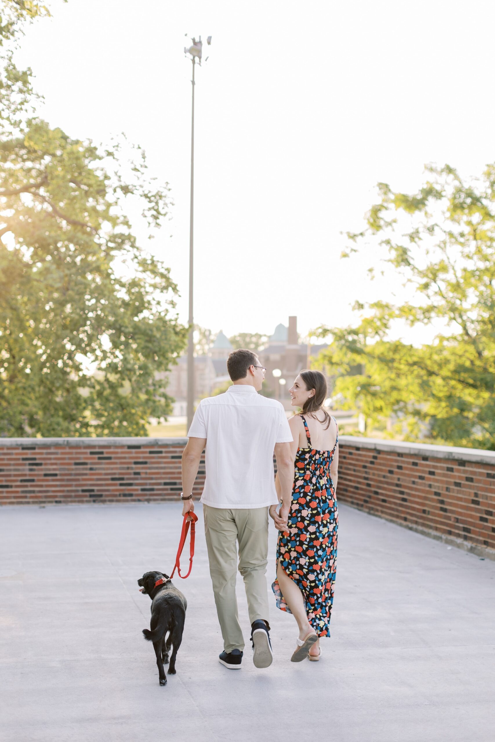 the couple walked with their dog in the Chicago park