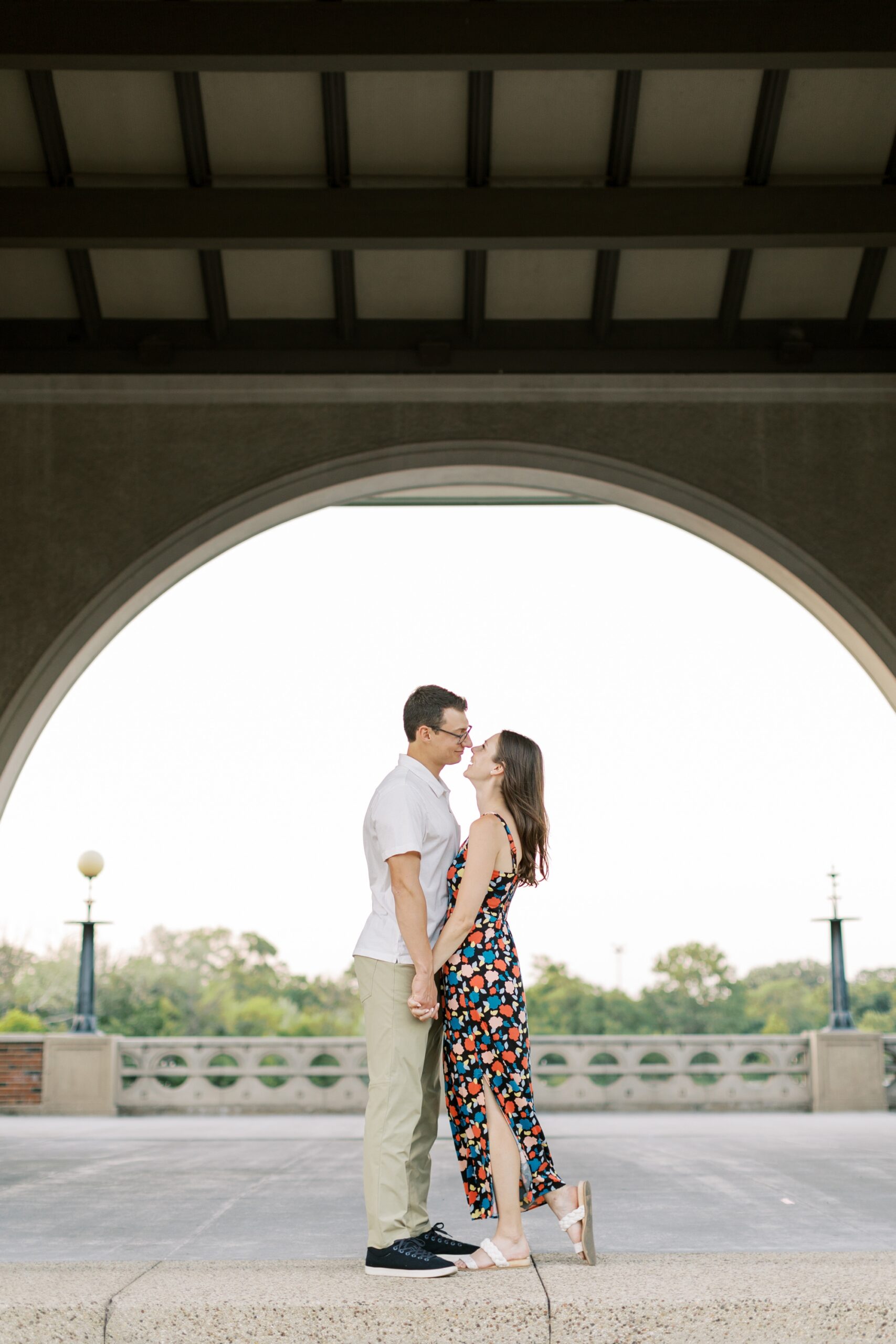 the couple smiled at each other during the Chicago engagement photos