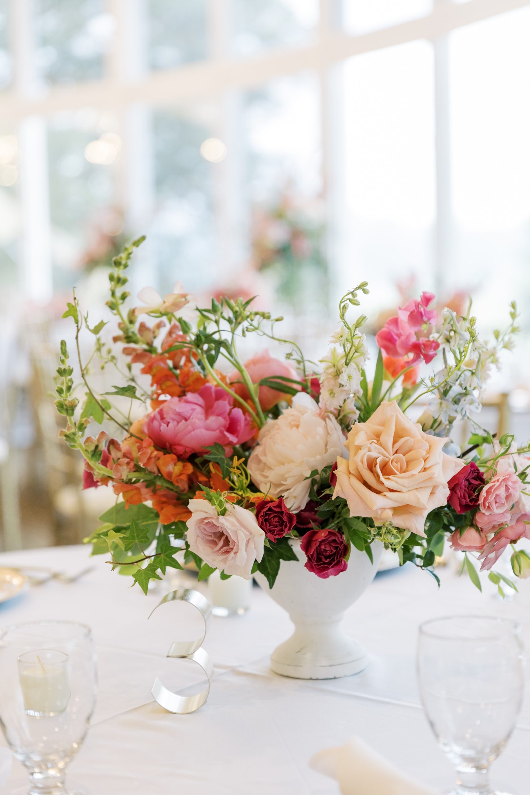 Colorful centerpieces at the Lake Windsor Country Club wedding