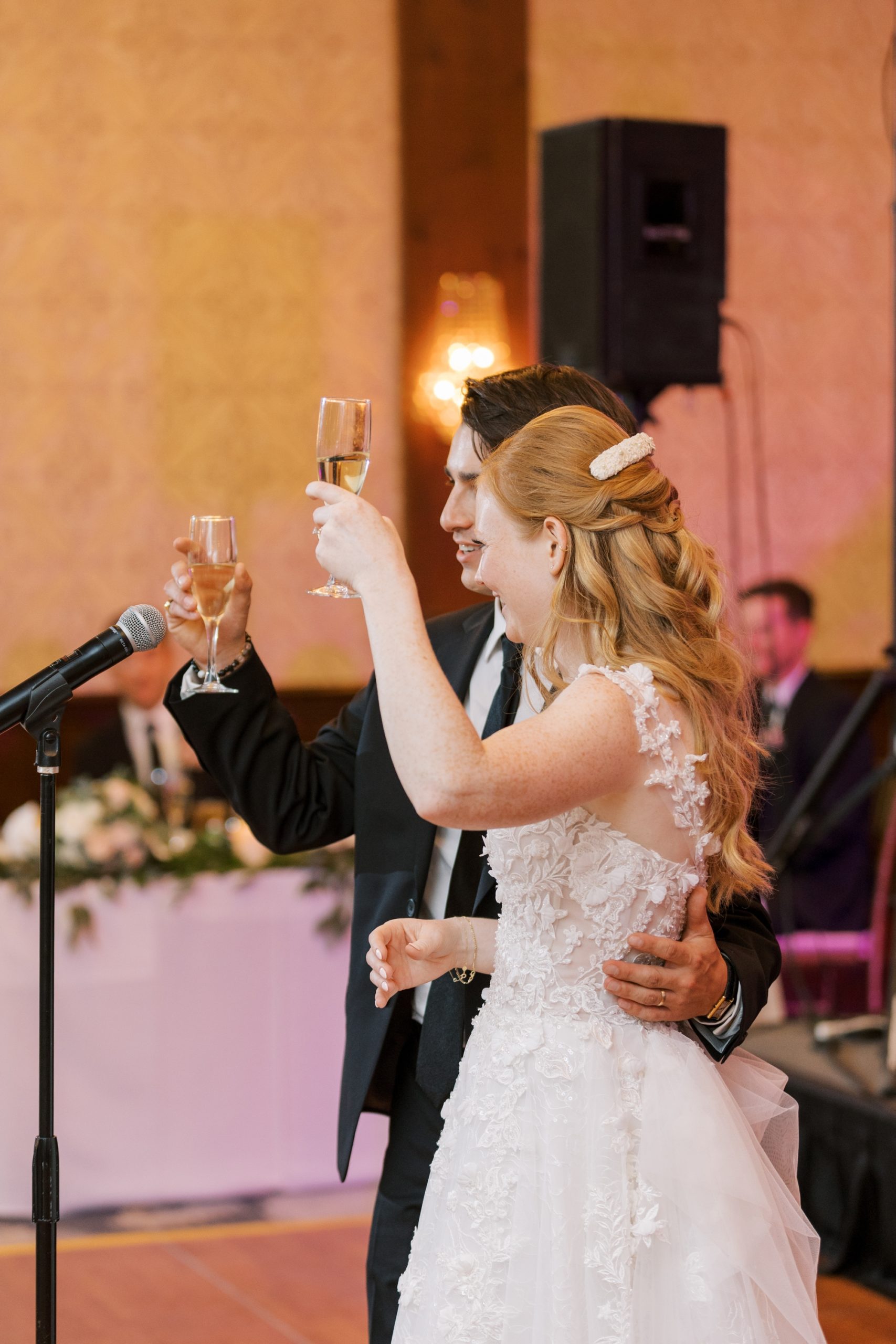 The bride and groom gave a toast at their wedding at The Drake Oak Brook