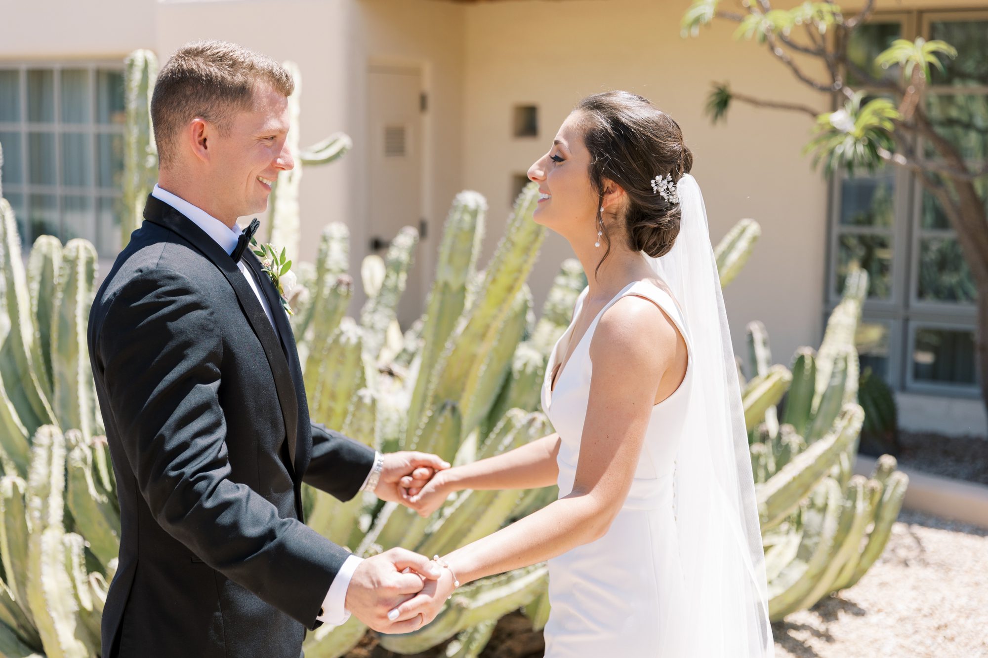 The bride and groom had their first look at the Camelback Inn in Scottsdale wedding