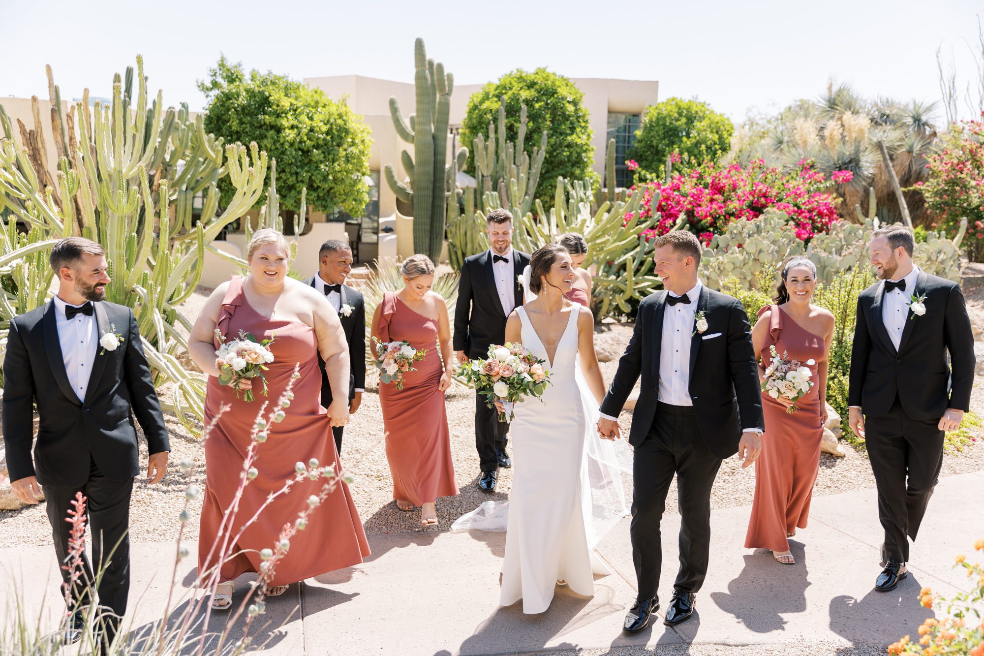 The bridal party posed for photos at the Camelback Inn in Scottsdale wedding