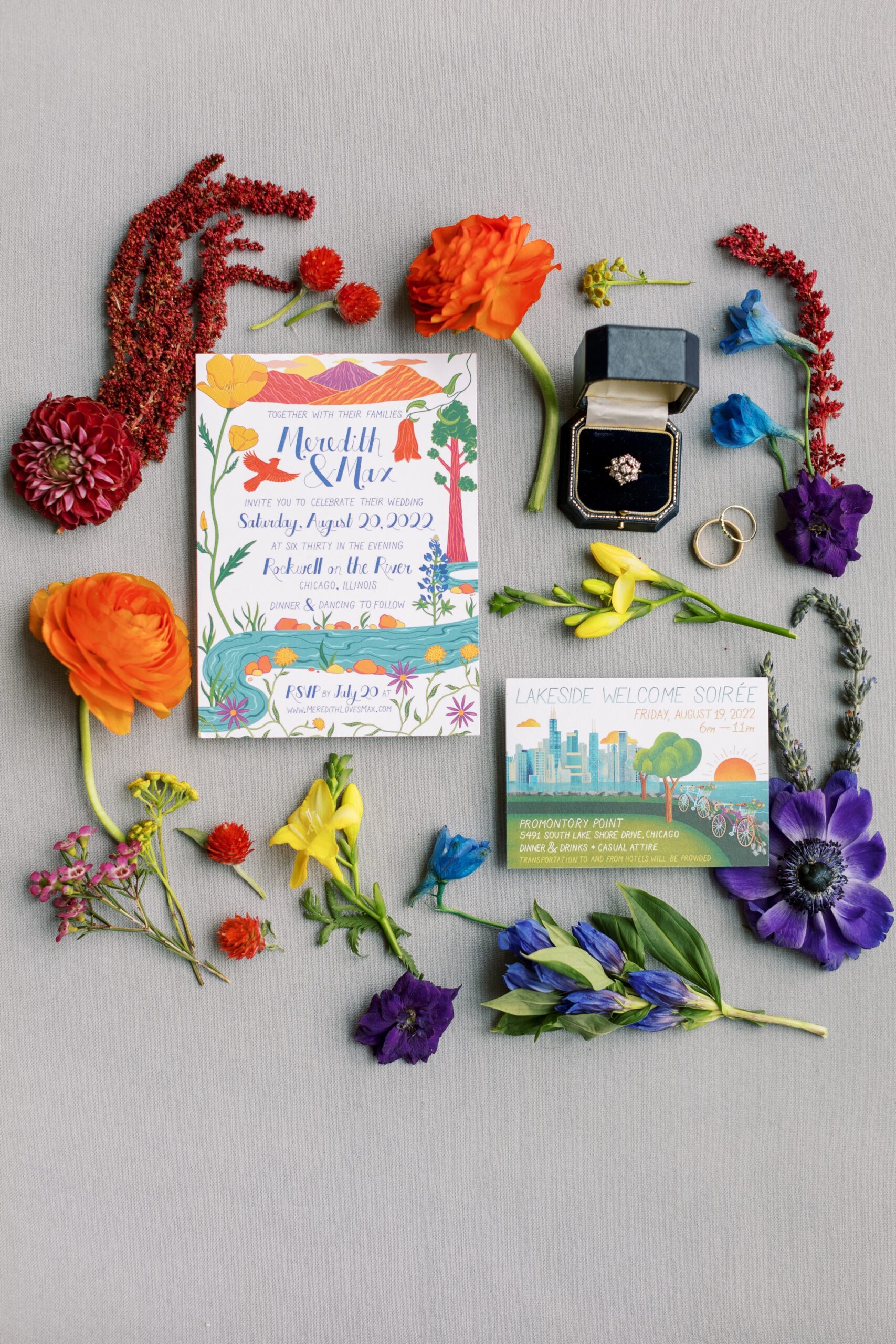 colorful wedding invitation stationery