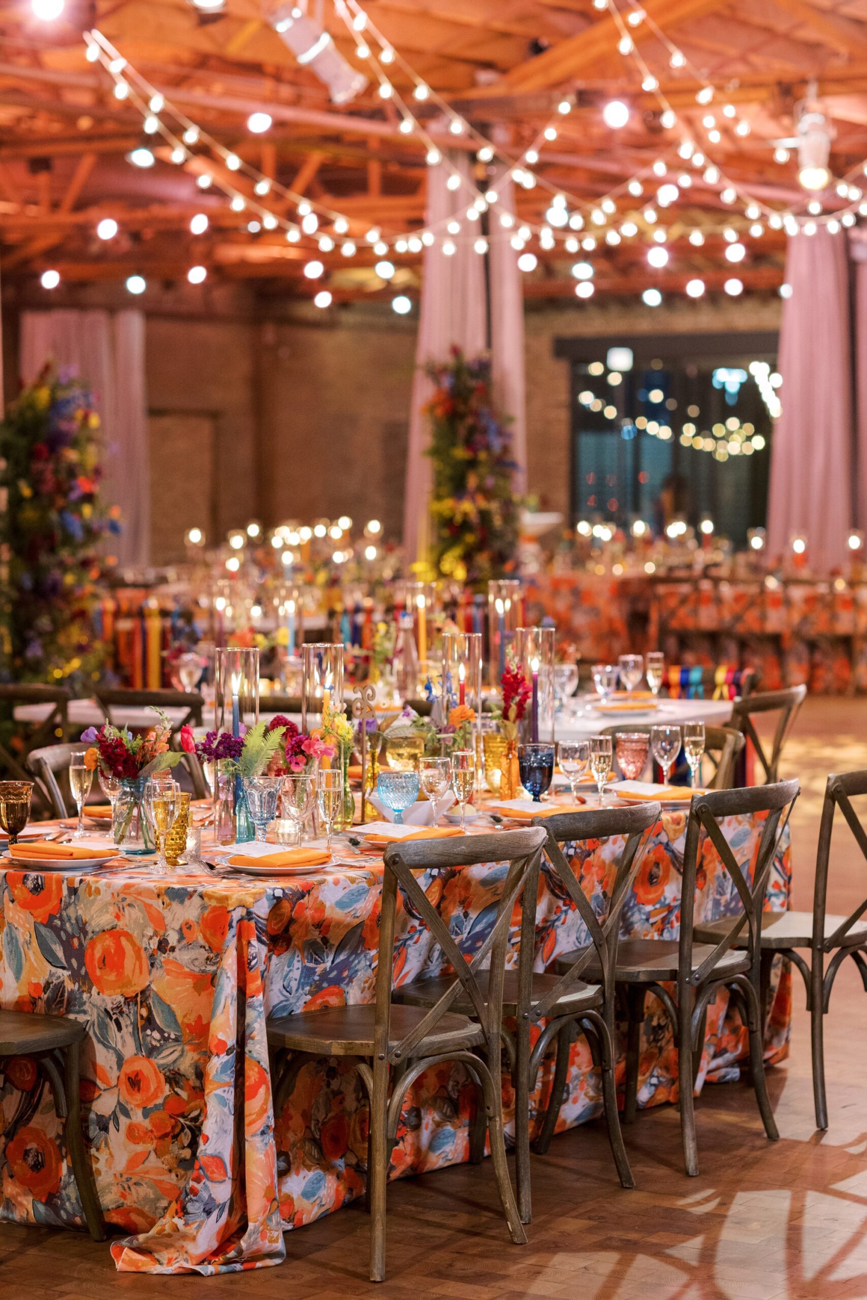 The colorful wedding reception featured a colorful wedding palette