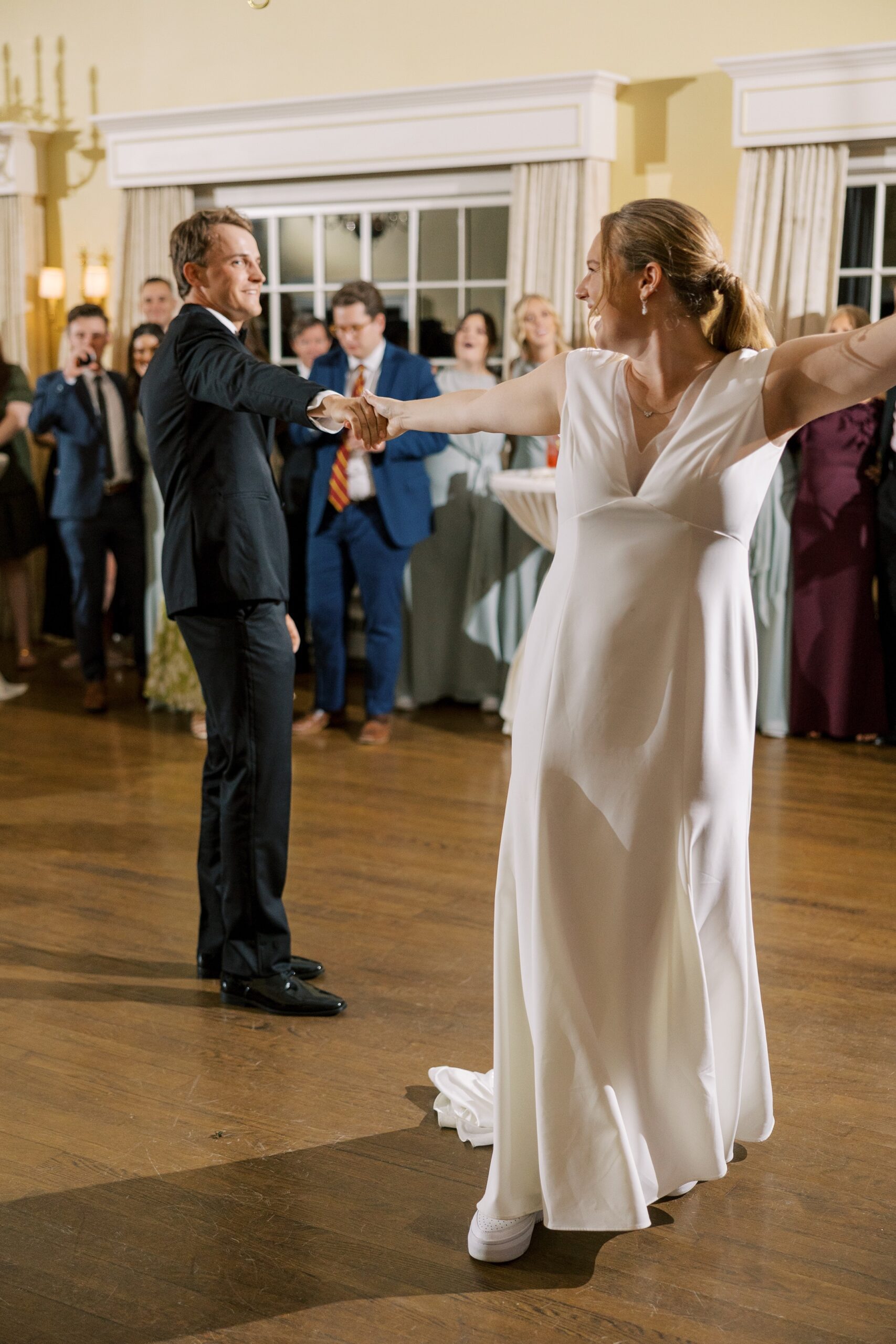 The bride and groom danced together at the Westmoreland Country Club wedding reception