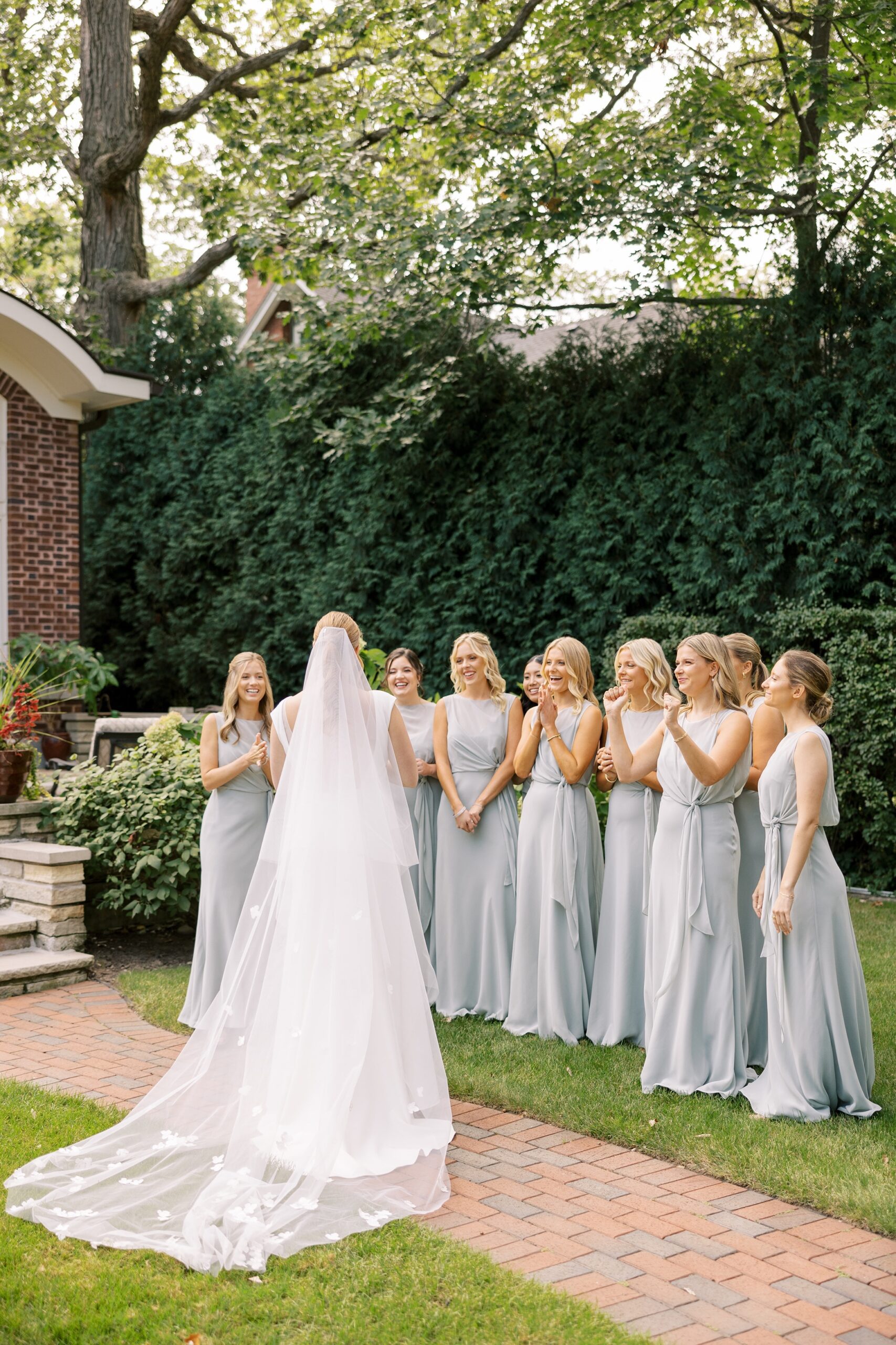 The bridesmaids enjoyed seeing their bride before the. Westmoreland Country Club wedding