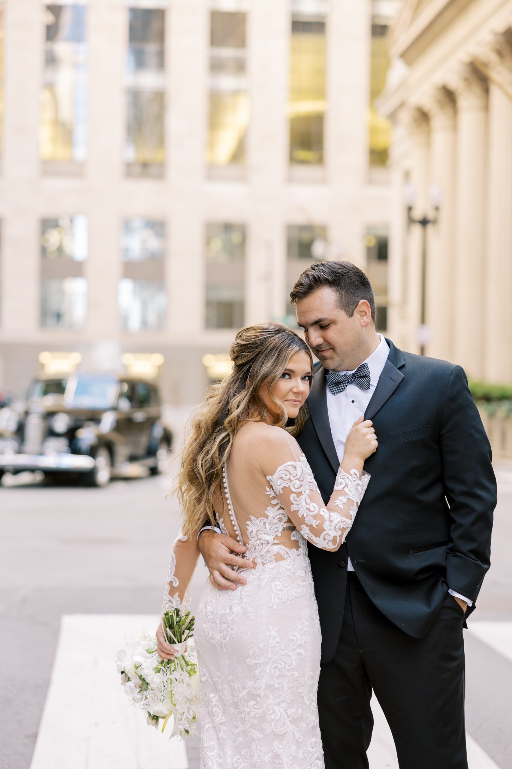 Bride and groom portraits in downtown Chicago
