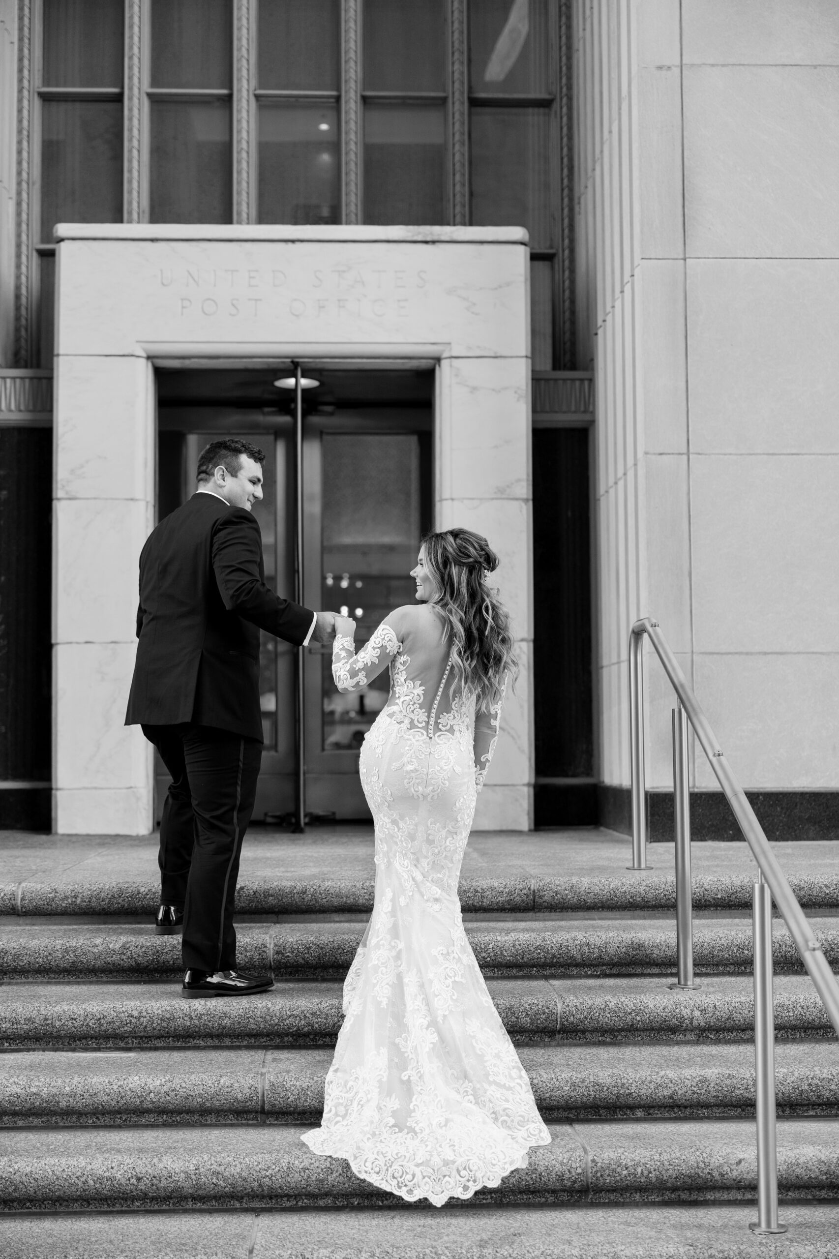 Bride and groom enter the Old Post Office Chicago