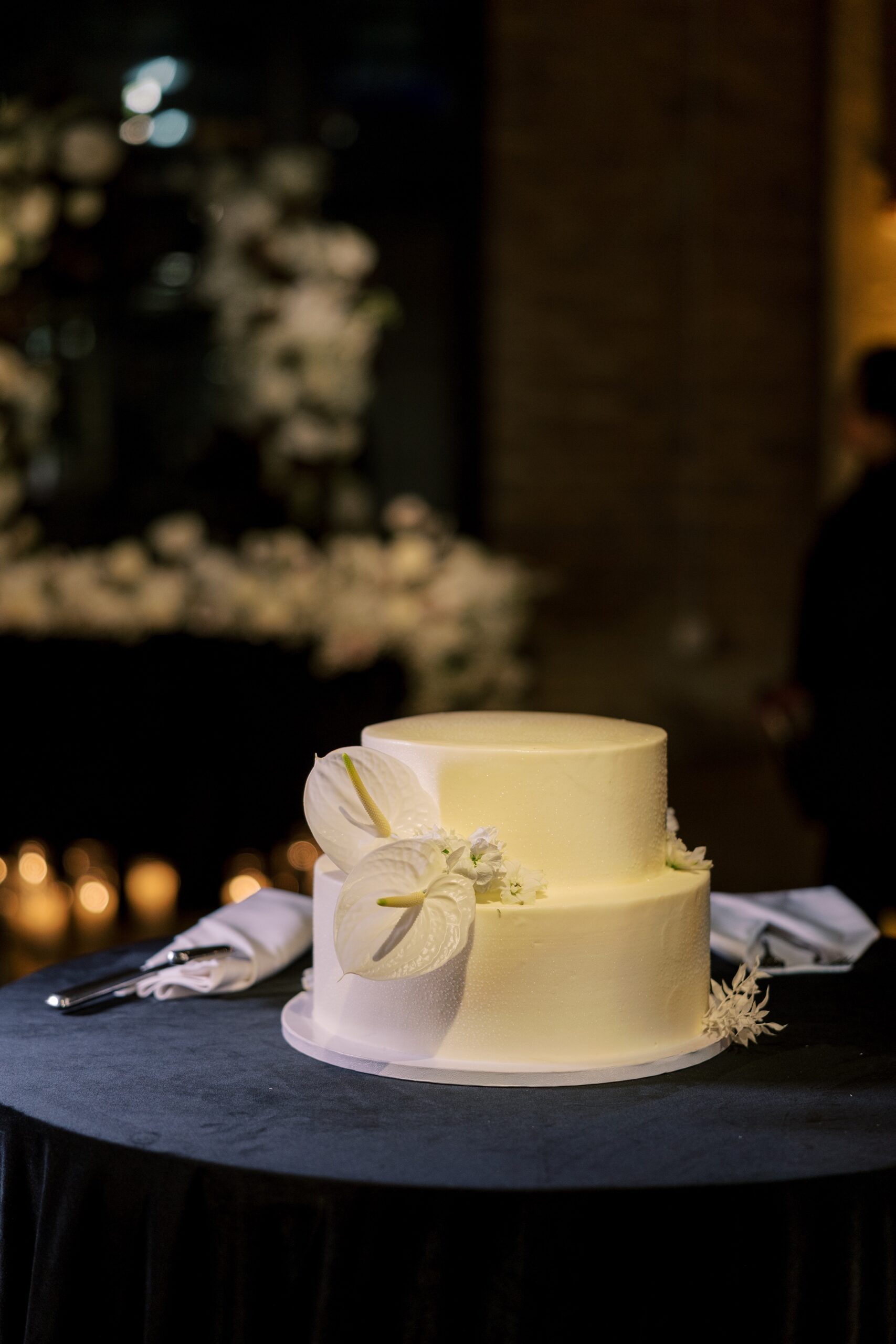 Two-tier wedding cake for the Old Post Office Chicago wedding reception