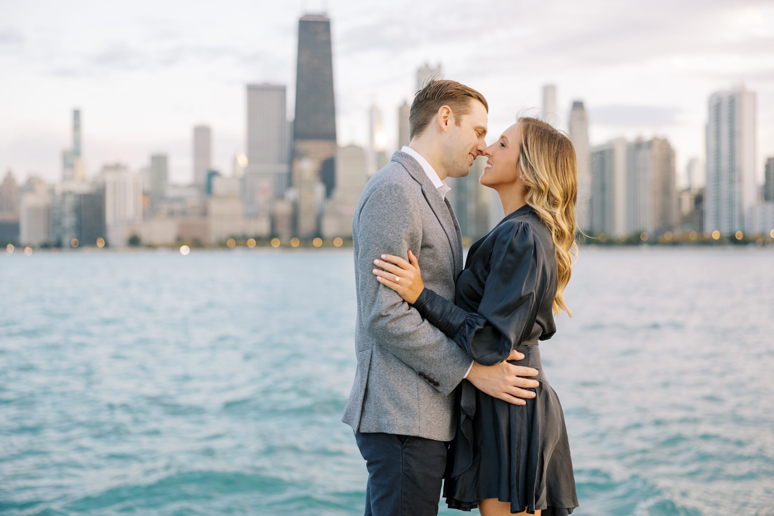 Couple kisses during North Avenue Beach engagement session