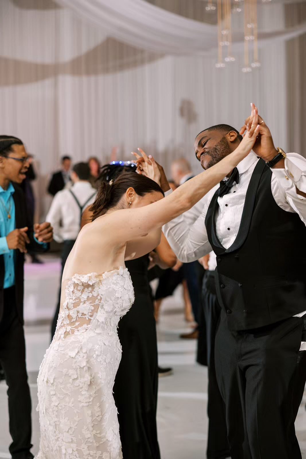Bride and groom dance at their Peninsula Chicago wedding reception