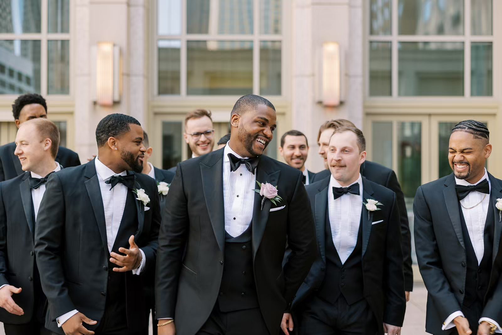 Groom and groomsmen at the Peninsula Chicago