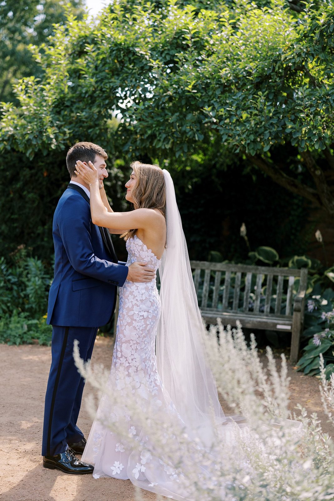 Bride and groom have first look at Chicago Botanic Garden wedding