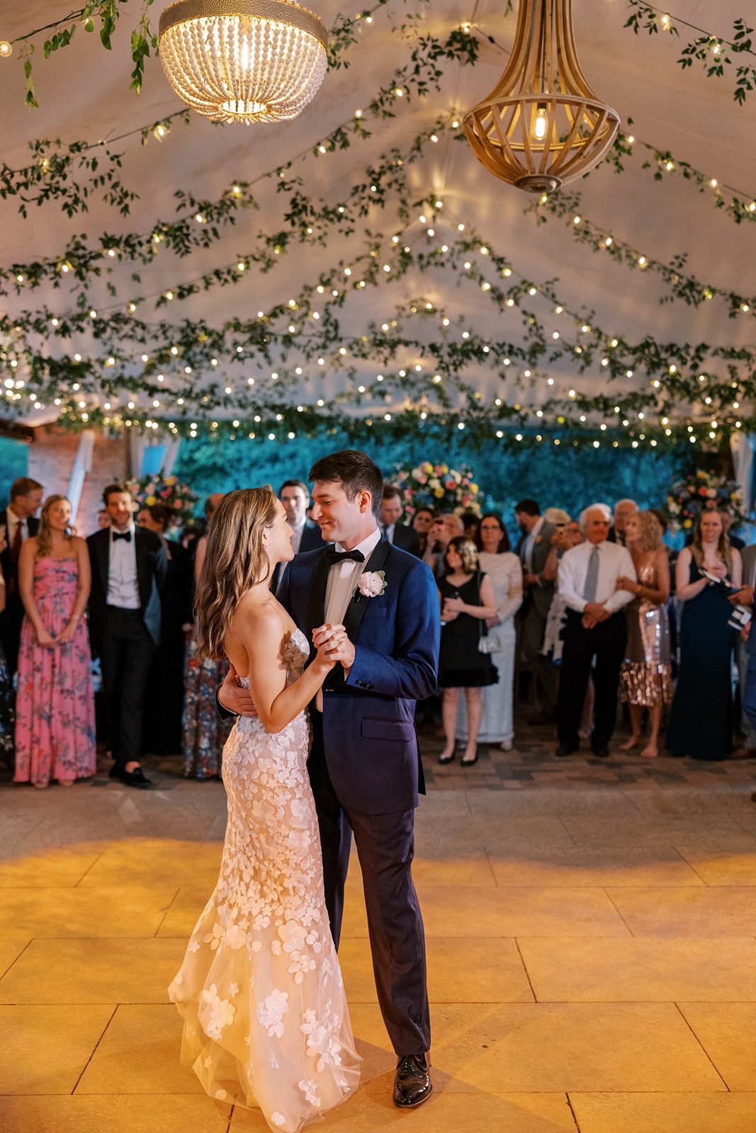 Bride and groom have first dance at the Chicago Botanic Garden wedding reception
