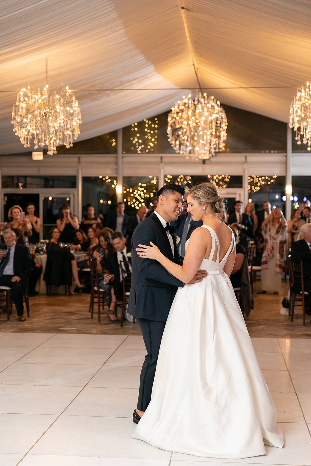 Bride and groom have first dance at their Galleria Marchetti wedding