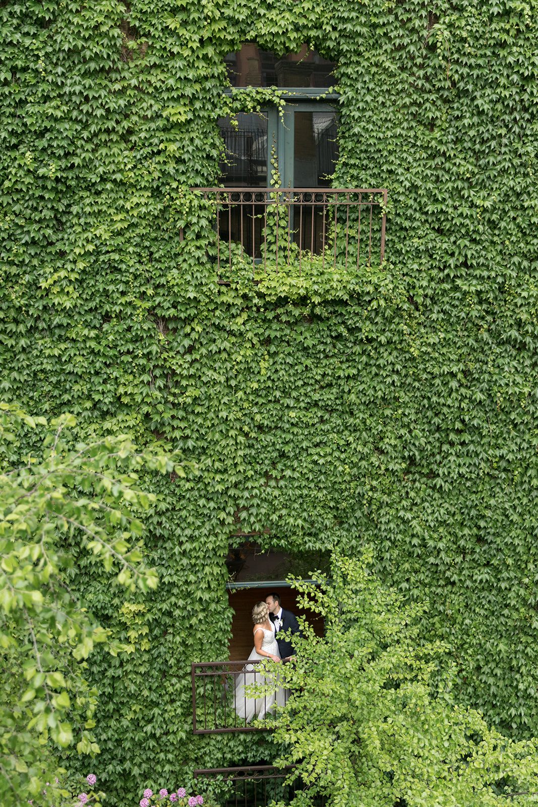 Ivy Room wedding photos with ivy covered wall